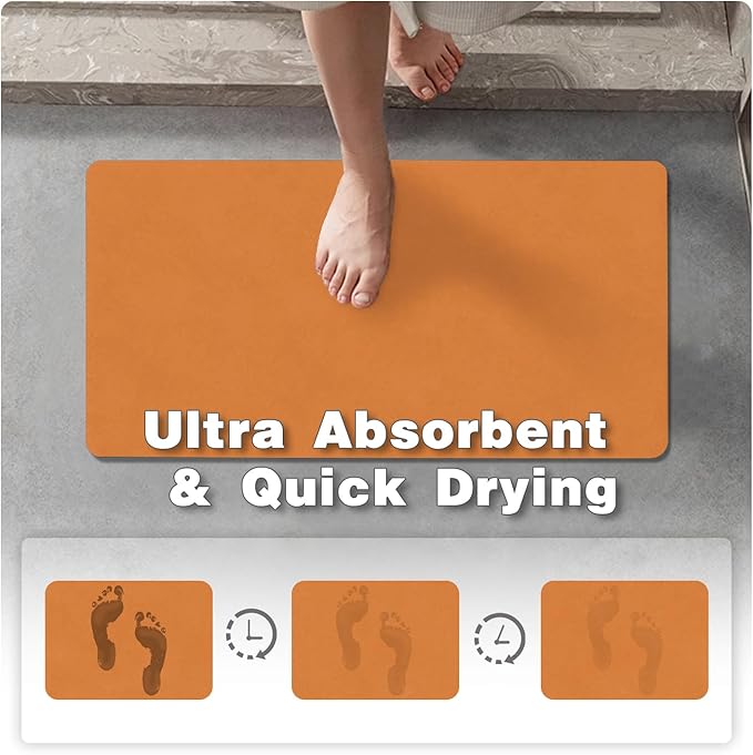 Bathroom Mat Quick Dry, Bathroom Rugs Non Slip Washable Thin Absorbent Bath Mat Fits Under Door Bathroom Floor Mat Perfect for Bath, Shower, or Sink 24"x70" Orange