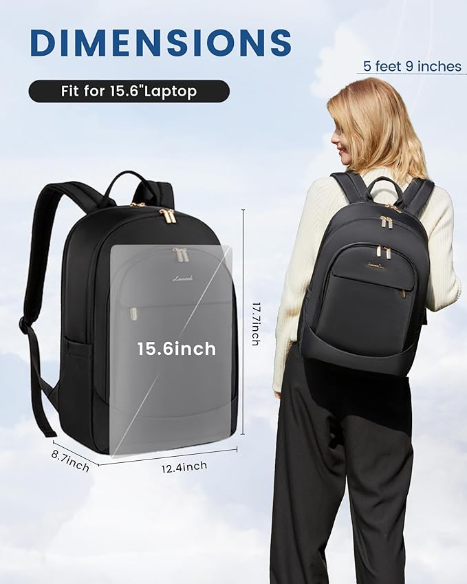 LOVEVOOK Laptop Backpack for Women, 15.6 Inch Work Backpack Purse, Large Capacity Stylish Daypack, Business Computer Bag, Travel Backpack for College, Black
