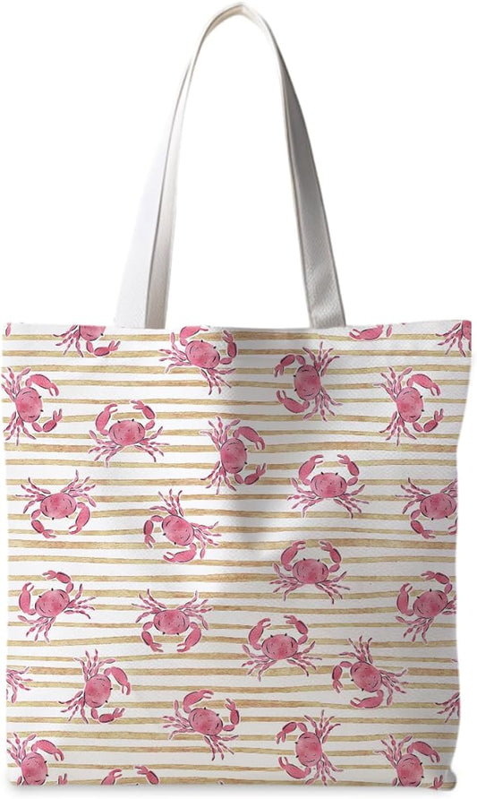 Beach Crab Tote Bag, Summer CrabsTote Bag for Women, Summer Crab Reusable Grocery Bags Shopping Bags