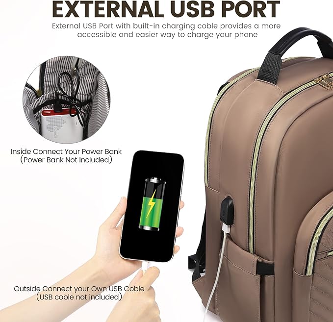 LOVEVOOK Laptop Backpack for Women 17.3 inch,Cute Womens Travel Backpack Purse,Professional Laptop Computer Bag,Waterproof Work Business College Teacher Bags Carry on Backpack with USB Port,Brown