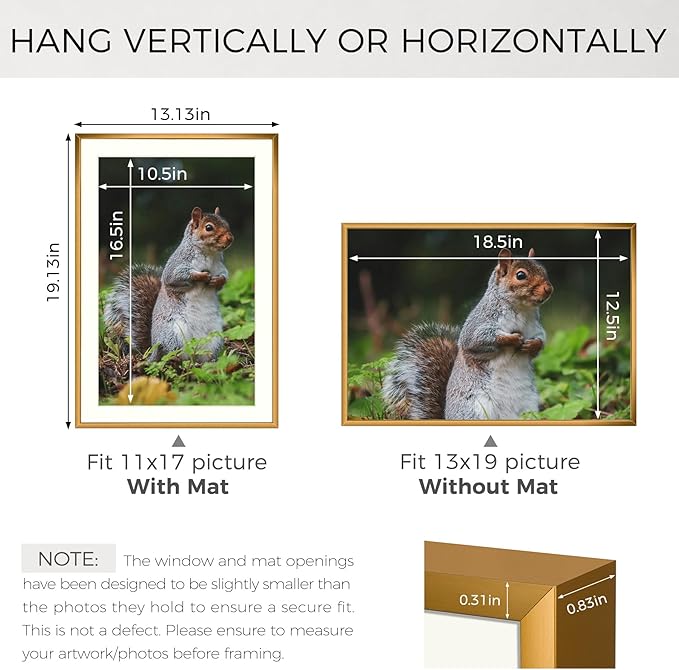 Golden State Art 13x19 Picture Frame 3 Pack - Aluminum Frames with 11x17 Removable Mats & Real Glass, Display 13x19 Posters or 11x17 Photos - Bronze Gallery Wall Frames for Home Office Decor