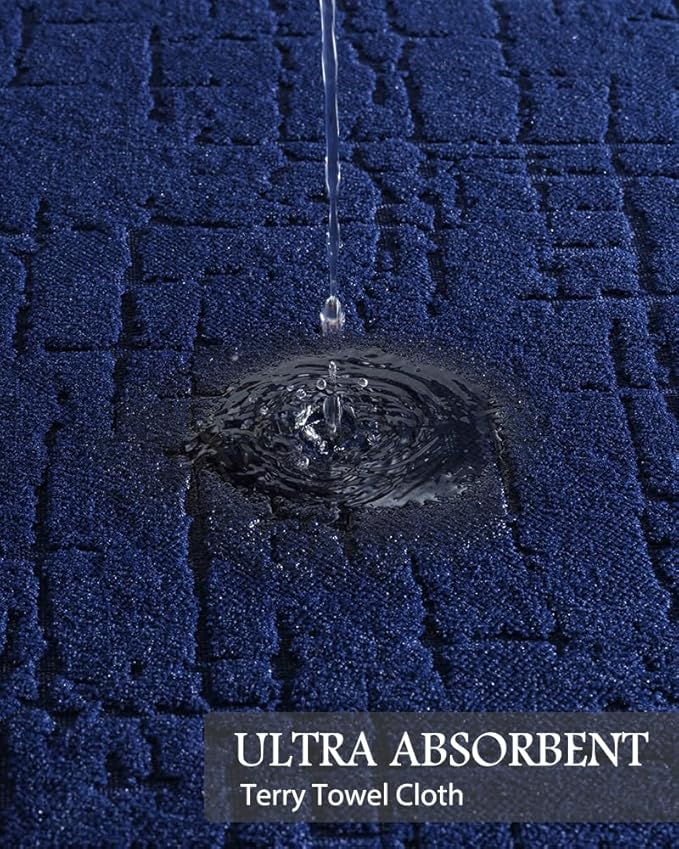 AMOAMI-Bath Mat-Absorbent Quick Dry Bathroom Floor Mats-Washable Rubber Backing Bath Mats for Bathroom Rugs Fit Under Door-Bath Rug for in Front of Sink Bathtub Shower Room, Navy 24''x48''