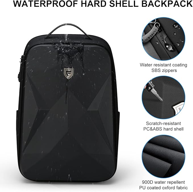 FENRUIEN 17 Inch Laptop Backpack for Men,Waterproof Anti Theft Computer Backpack with USB C Charging Port,Hardshell Gaming Laptop Bag,Black