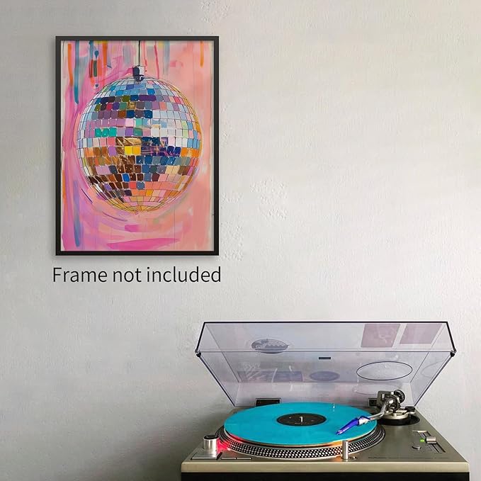 Sufeasdf Retro Pink Disco Ball Posters Cool Y2k Aesthetic Canvas Wall Art Fashion Pink and Orange Disco Ball Painting Prints for Girly Wall Decor 08x10 inch Unframed