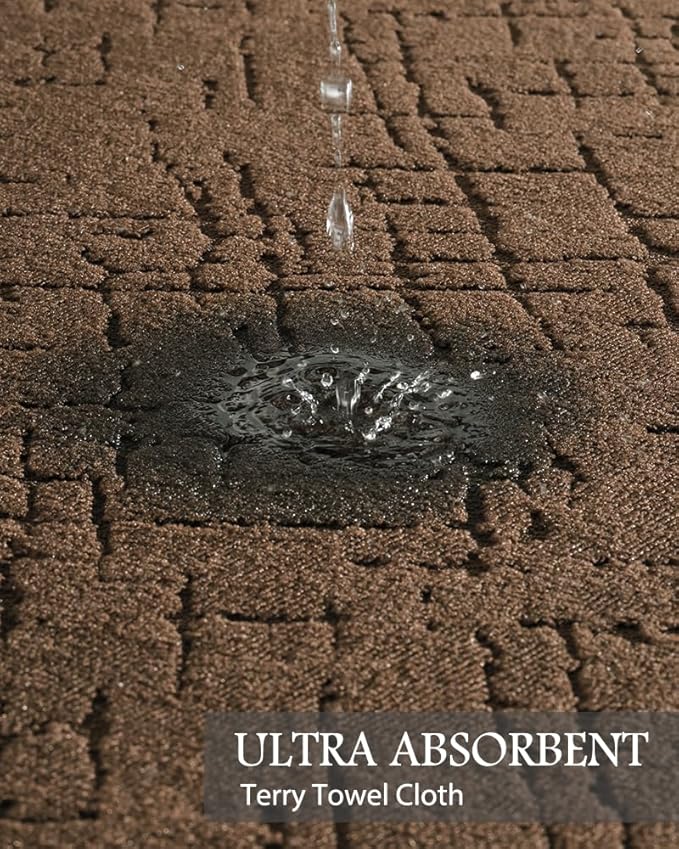 AMOAMI-Bath Mat-Absorbent Quick Dry Bathroom Floor Mats-Washable Rubber Backing Bath Mats for Bathroom Rugs Fit Under Door-Bath Rug for in Front of Sink Bathtub Shower Room, Chocolate 17''x59''