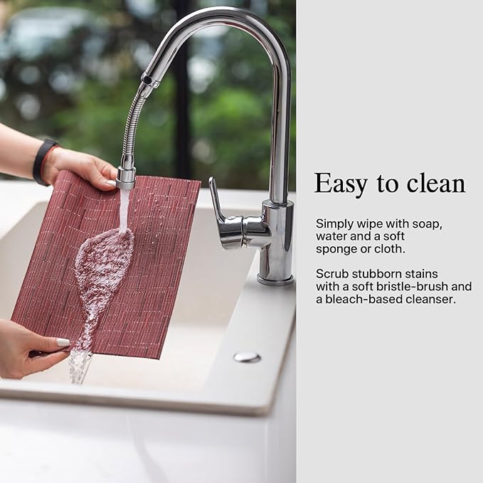 Placemats Set of 8 - Easy Clean Woven Vinyl Placemats for Dining Table, Indoor/Outdoor Place Mats, Washable PVC Table Mats （Burgundy）