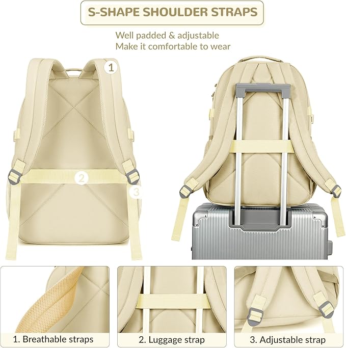 Lohol Water Resistant Backpack with Mulitiple Pockets for Travel Outdoor College, 15.6 inch Laptop Bookbag for Girl and Women (Beige)