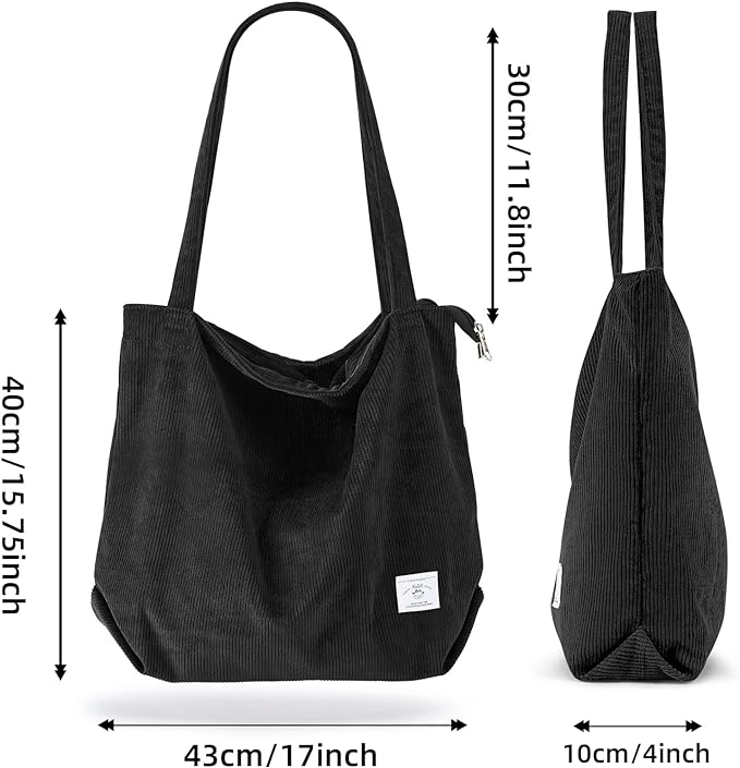 KALIDI Women Corduroy Tote Bag Zipper Casual Tote's Handbag Big Capacity Shoulder Bag with Pockets