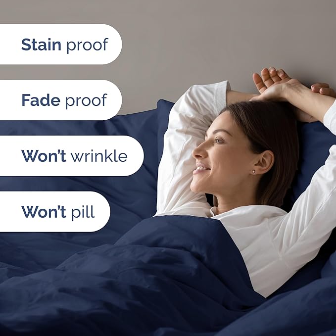 Duvet Cover Full Size Set - Extra Soft Full Size Duvet Cover 80 x 90 with 2 Pillow Shams - Hotel Luxury, Easy Care and Fade Free w/Zipper Closures & Ties - Comfy Breathable Bedding Set (Navy Blue)