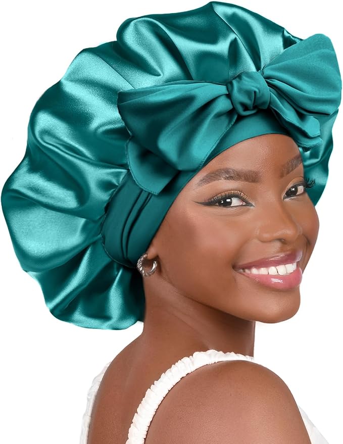 YANIBEST Silk Bonnet for Sleeping Women Satin Bonnet Double Layer Satin Lined Hair Bonnet with Tie Band Curly Hair