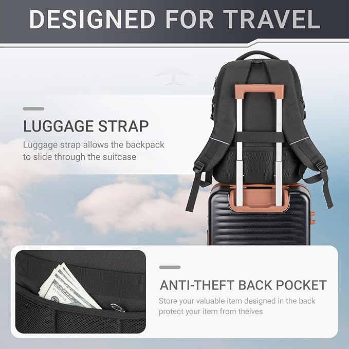 48L Expandable Laptop Backpack, Anti-thief Travel Backpack with USB Charging Port, Airline Approved Business Waterproof Carry on Luggage, Fits 17.3" Laptop for Men Women