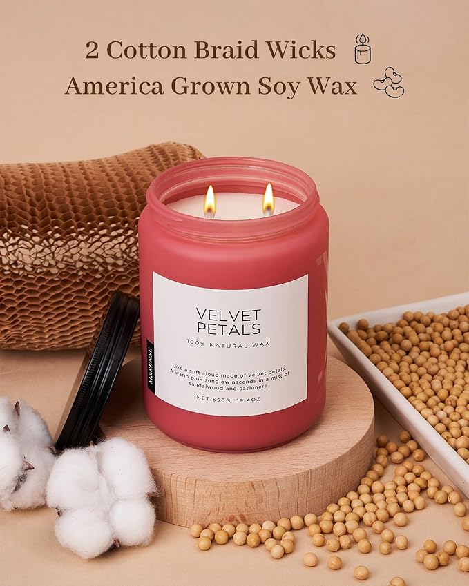 M&SENSE Velvet Petals Large Soy Candles for Home Scented, Organic Natural Soy Wax 19.4oz 110 Hour Long Lasting, Luxury Floral Scented Candle Gifts for Women