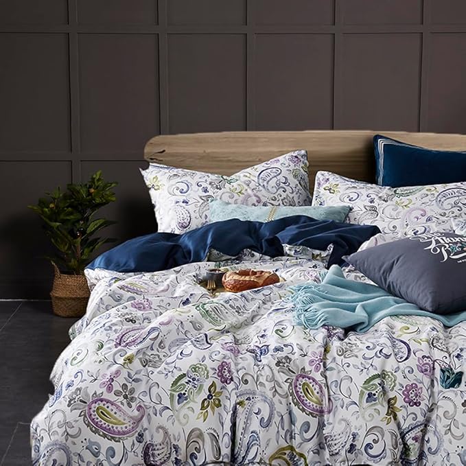 Cupocupa Duvet Cover Set;Duvet Cover Full Bedding Set Fluffy Boho Duvet Cover Set Paisley Floral Bedding Collection Duvet Cover with Pillowcases
