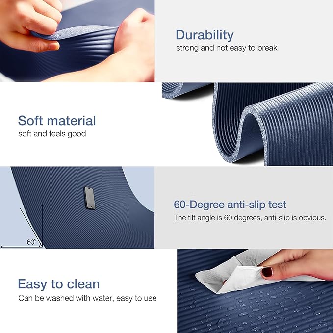 Yoga Mat Non Slip NBR Thick Yoga Mat, 72"L x 32"W x 0.6"TH (185cm x 80cm x 15mm), Anti-Tear Exercise Mat with Carrying Strap and Bag, Workout Mats for Yoga, Pilates and Floor Exercises