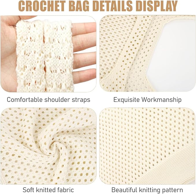 COOKOOKY Crochet Beach Tote bag Summer Beach Bag for Women Aesthetic Mesh Tote Bag Hippie Bag Knit Bag