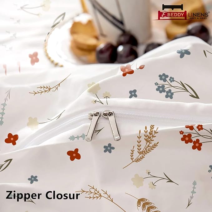 eBeddy Linens Luxury Printed Duvet Cover Set Super Queen 98x98 Size 800 TC Certified Egyptian Cotton Luxury Soft & Breathable with Zipper Closure & Corner Ties Flower Print