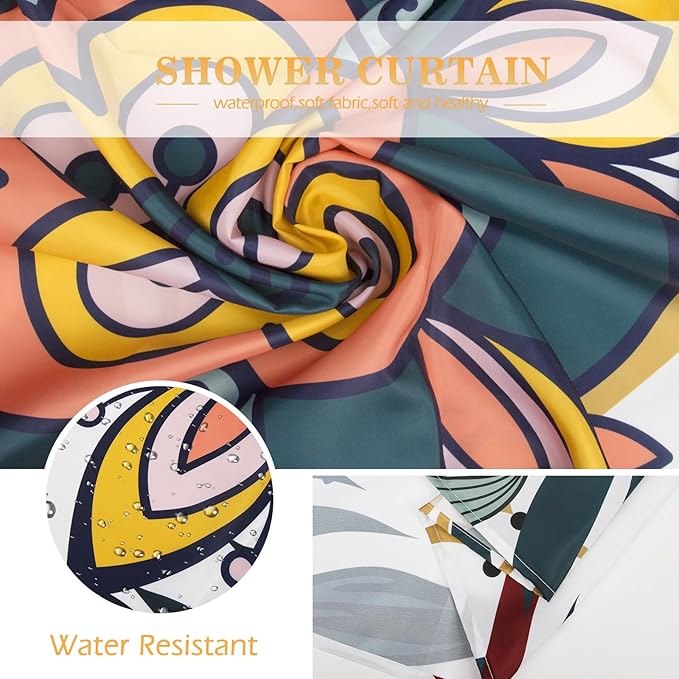 Aimego Boho Abstract Shower Curtains - Mid Century Modern Floral Bohemian Minimalist Flowers Tropical Botanical Bath Shower Curtain Set with 12 Hooks for Adults Bathroom Decor Accessories, 72"x72"