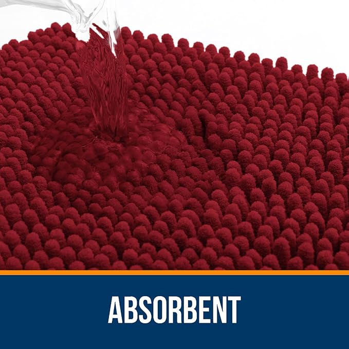 OLANLY Bathroom Rugs 24x16, Extra Soft Absorbent Chenille Bath Rugs, Rubber Backing Quick Dry, Machine Washable Bath Mats for Bathroom Floor, Tub and Shower, Home Decor Accessories, Red