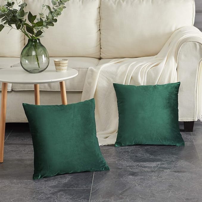 GIGIZAZA Decorative Throw Pillow Covers 16 x 16, Green Soft Pillow Covers Velvet,Set of 4 Decor Square Cushion Covers
