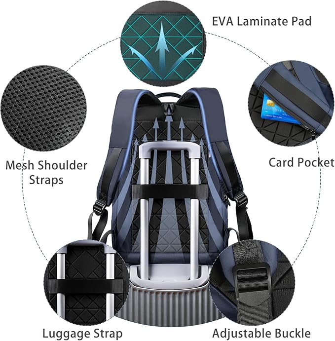 hk Backpack for Men Business Slim Backpack with USB Charger Computer Lightweight Anti-theft Travel (Dark Blue, 17.3 Inch)