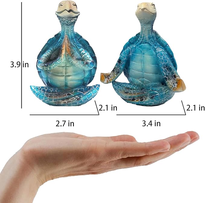 2-Pack Yoga Sea Turtle Figurines - Resin Meditation Desk Statue Decor with Non-Slip Base Zen Ocean Theme Table Shelf Sculptures Beach Bathroom Office Decoration Gifts for Women Turtle Lovers