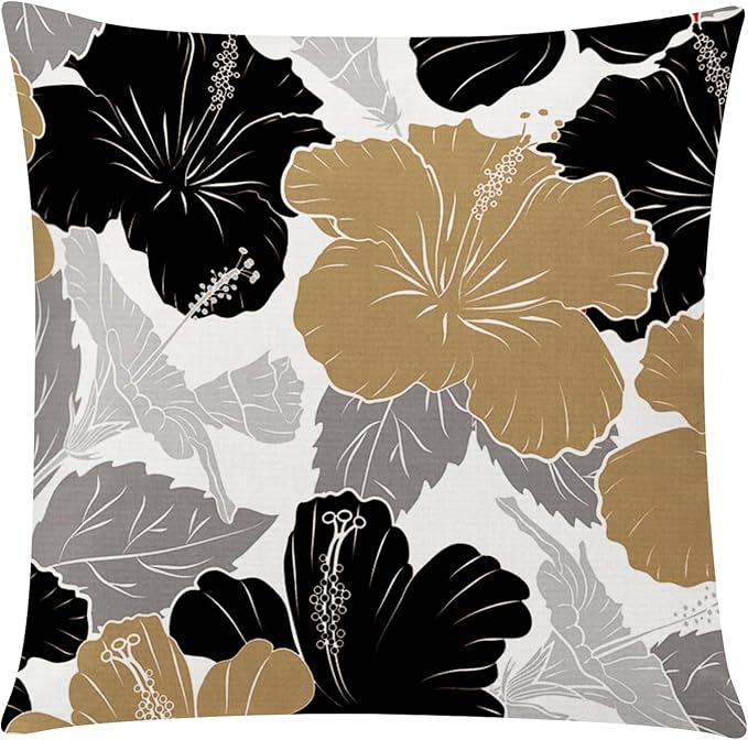 COMMINY Brown Black Pillow Covers 18x18 Set of 6, Daisy Flower Throw Pillow Cover Case Rustic Square Cushion Cover for Sofa Bedroom Living Room Farmhouse Home Decor