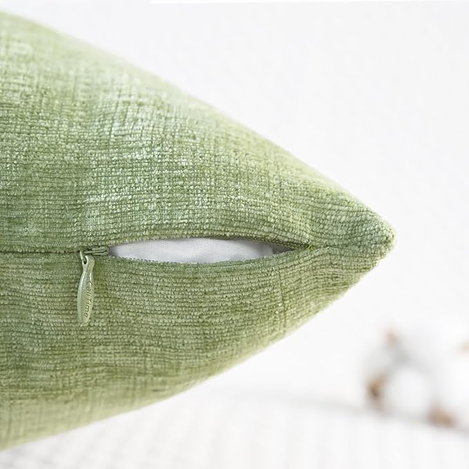 CaliTime Throw Pillow Covers Decorative 12 X 20 Inches Pack of 2 Cozy Chenille Cushion Case for Couch Sofa Bed Living Room Home Sage Green