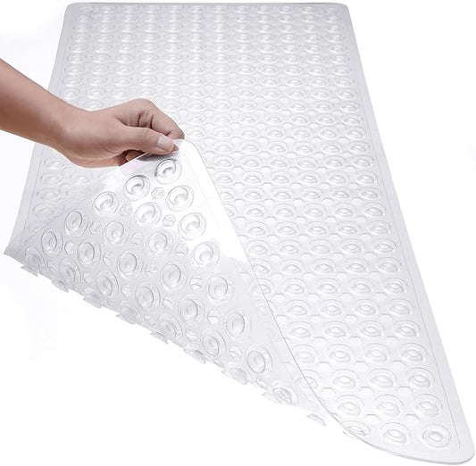 Bath Mat for Tub & Shower, Non Slip Soft Bathmat with Suction Cups & Drain Holes, Machine Washable Bathtub Floor Liner Mats for Bathroom, 35x16 Inch, Clear