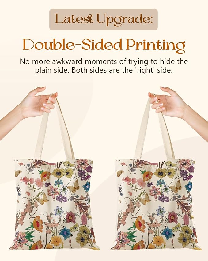 Aesthetic Tote Bag for Girls - with Magnetic Buckle and Zipper Inner Pocket for Women Lady Canvas Cotton Tote Bag