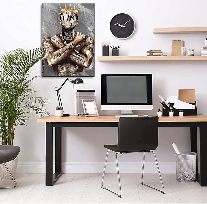 Framed Black Men Wall Art African American Man Portrait Wall Art Afro King Poster Abstract Contemporary Canvas Prints Painting Home Decor for Bedroom Living Room