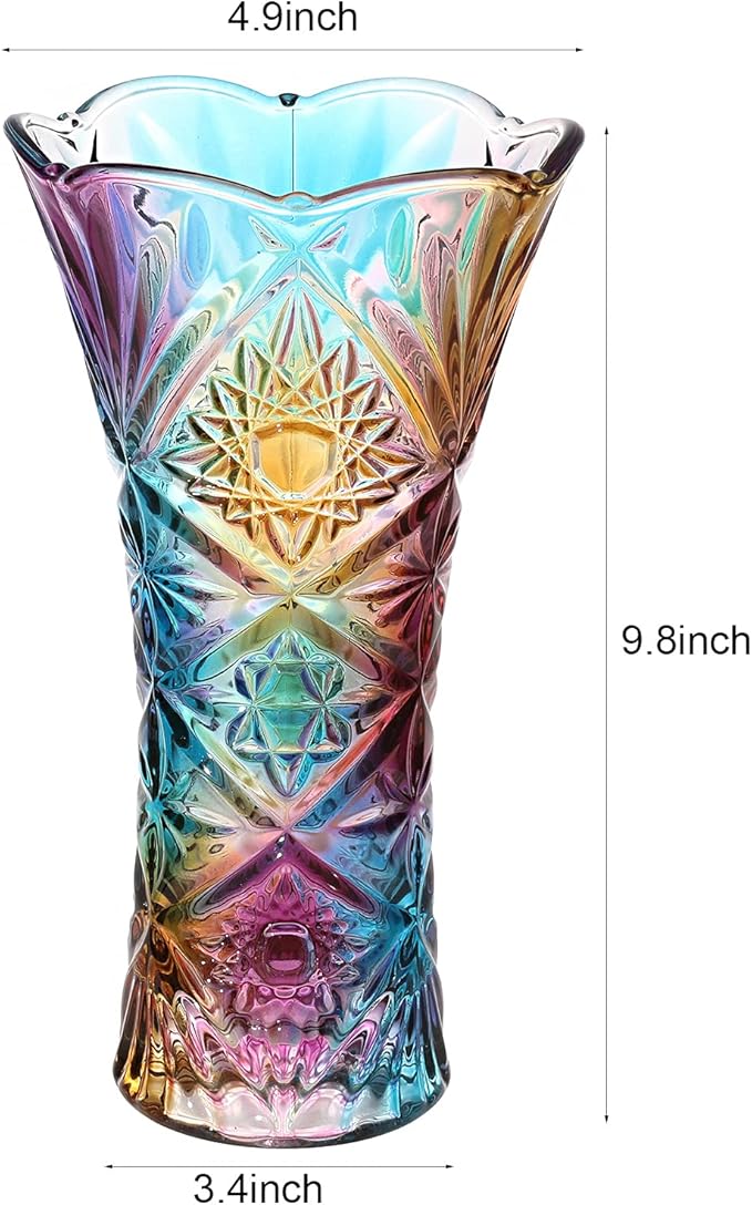 Crystal Glass Colorful Vase,Glass Flower Vase Decor for Home Dining Table Living Room,Office Wedding Holiday Party,Handmade Pattern(Sun Flower)