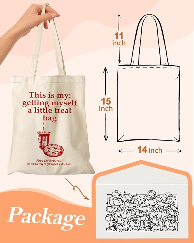 Canvas Tote Bag with Pocket - Aesthetic Cute Canvas Bag for Women Shoulder Totes for Shopping, Work, Gym