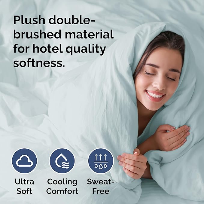 Duvet Cover Queen Size Set - Extra Soft Queen Size Duvet Cover 90 x 90 with 2 Pillow Shams - Hotel Luxury Easy Care and Fade Free w/Zipper Closures & Ties - Comfy Breathable Bedding Set (Ice Blue)