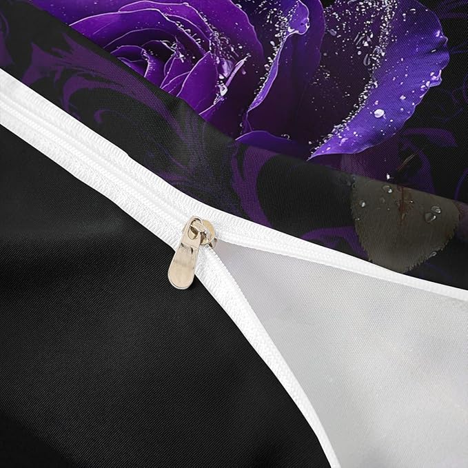 3D Rose Print Bedding Set,Romantic Purple Rose Duvet Cover for Kids Teen Boys Girls,Lover Couple Gifts Comforter Cover Decorative Room,Luxury Modern Floral Quilt Cover with 2 Pillowcases,Full Size