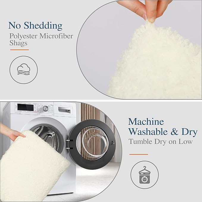 Walensee Large Bathroom Rug (24 x 60, Ivory) Extra Soft and Absorbent Shaggy Bath Mat Machine Washable Polyester Microfiber Non Slip Luxury Floor Mat