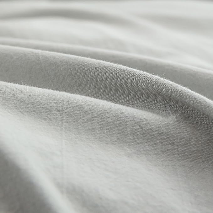 BESTOUCH Duvet Cover Set 100% Washed Cotton Linen Feel Super Soft Comfortable Chic Lightweight 3 PCs Home Bedding Set Solid Northern Droplet Grey Super Queen