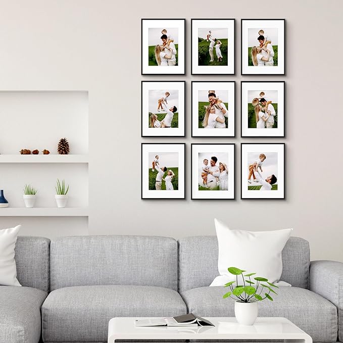 Golden State Art 11x14 Picture Frame 3 Pack - Aluminum Frames with 8x10 Removable Mats & Real Glass, Display 11x14 Posters or 8x10 Photos - Black Gallery Wall Frames for Home Office Decor