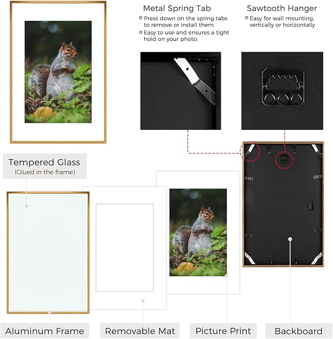 Golden State Art 16x24 Picture Frame 3 Pack - Aluminum Frames with 12x18 Removable Mats & Real Glass, Display 16x24 Posters or 12x18 Photos - Bronze Gallery Wall Frames for Home Office Decor