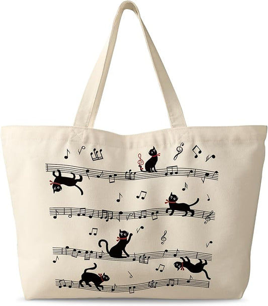 Large Tote Bag for Women - Canvas Tote Bag with Zipper Aesthetic Reusable Shoulder Bag for Gym, Travel, Work