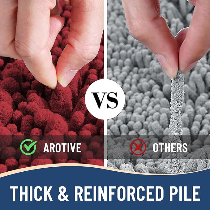 Arotive Luxury Chenille Bathroom Rug Mat, Extra Soft Thick Absorbent Shaggy Bath Rugs, Non-Slip Machine Wash Dry, Plush Bath Mats for Bathroom, Shower and Tub, 30x20, Red