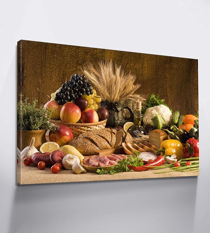 Kitchen Wall Decor Bread Vegetable Fruit Canvas Wall Art Kitchen Decorations Dining Room Decor wall art Healthy Eating Fruit Wall Art Food Wall Art for Dining Room Ready to Hang (28''Hx40''W)