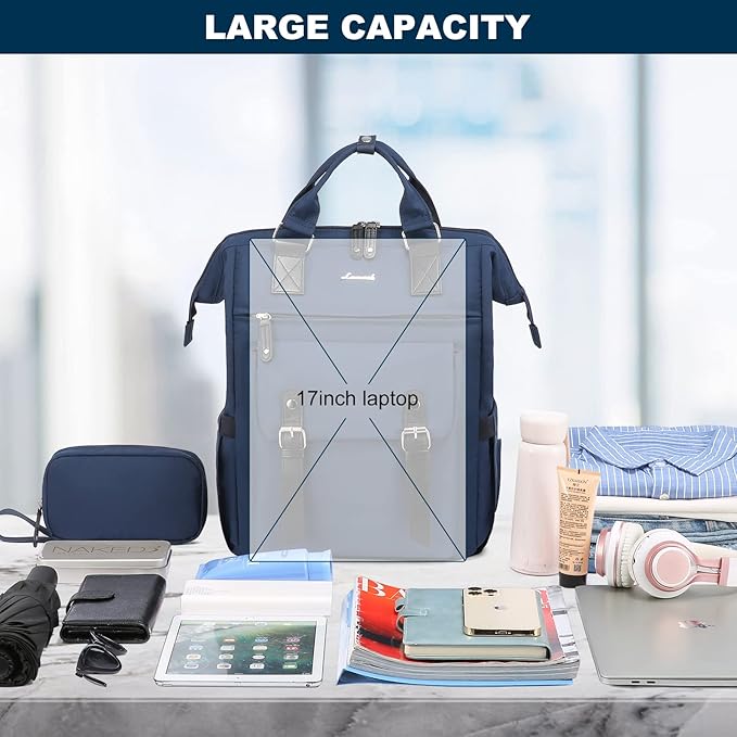LOVEVOOK Laptop Backpack for Women Work Travel Commuter Backpack Business Computer Bag Doctor Nurse Bags College Backpack Purse, 17 Inch, Blue-black