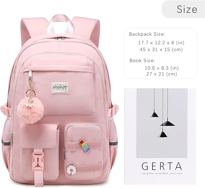 abshoo Big Student Laptop Backpack For College Women Middle High School Teen Girls Bookbag Travel Daypack (Pink)