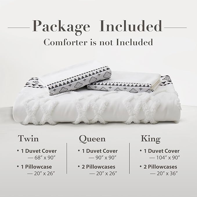 Oli Anderson Boho Duvet Cover Set King Size, Black and White Color Clash 3 PCS Microfiber Bedding Set, Durable and Super Soft Duvet Covers with Zipper and Ties, 104"*90"