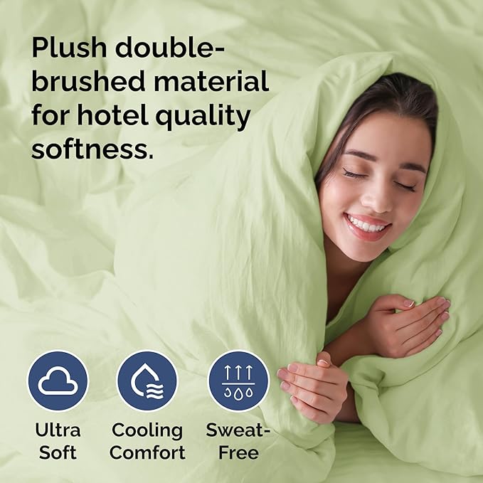 Duvet Cover King Size Set - Extra Soft King Size Duvet Cover 104 x 90 with 2 Pillow Shams - Hotel Luxury Easy Care and Fade Free w/Zipper Closures & Ties - Breathable Bedding Set (Light Sage Green)