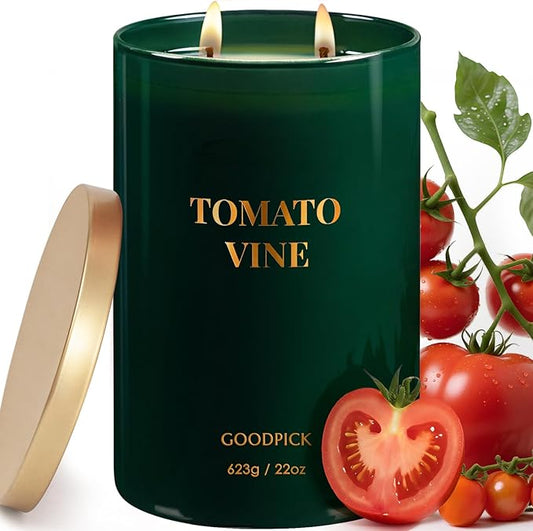 Goodpick Tomato Vine Scented Soy Candle, 22oz 120H Long Burning, Fresh Garden Herbs with Basil & Blackcurrant, Home Aromatherapy Candles