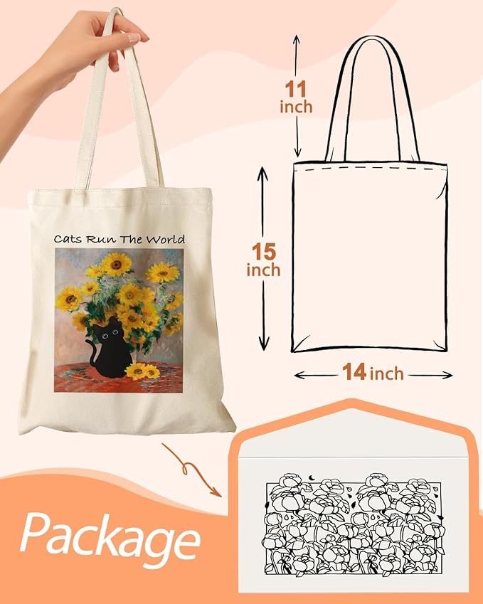 Canvas Tote Bag with Pocket - Aesthetic Cute Canvas Bag for Women Shoulder Totes for Shopping, Work, Gym
