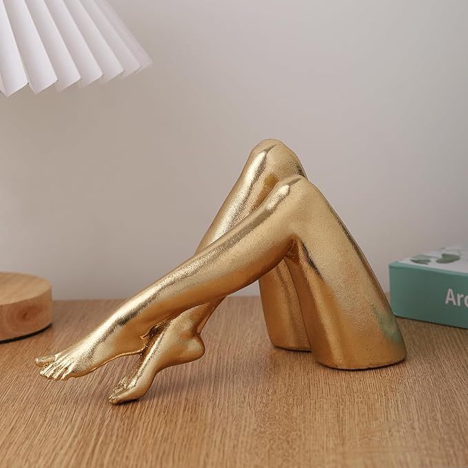 Golden Legs Sculpture Elegant Resin Home Decor Legs Statues Versatile Indoor/Outdoor Ornament, Bedroom, Office Desktop, Cabinets, Perfect (Bowed Leg)