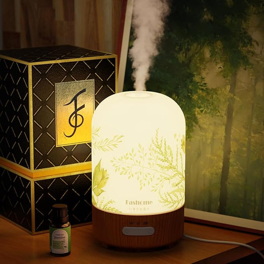 Essential Oil Diffuser with Jasmine Oil, 100ml Ultrasonic Aromatherapy Humidifier, 6 in 1 Scent Vaporizer with Timer and Auto-Off (Summer-Jasmine)