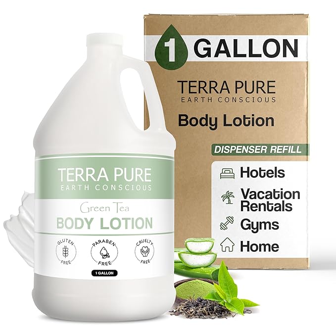Terra Pure Green Tea Hotel Body Lotion | 1 Gallon | For Hospitality & Vacation Rentals to Refill Dispensers | (Single Gallon)